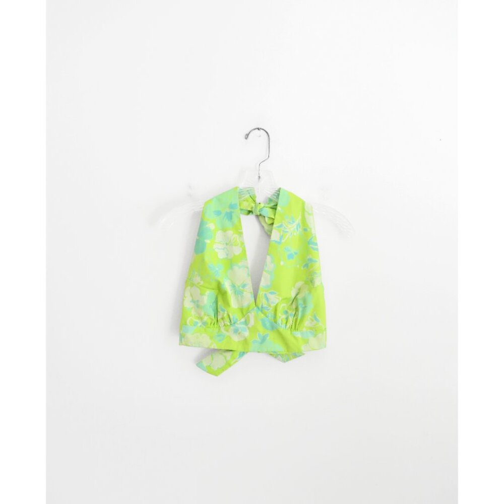 Vtg 60s 70s Lilly Pulitzer Green Cyan Pansies Halter Crop Wide Leg Pants Set 8 M - Picture 2 of 9